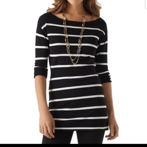 White House Black Market Tops - WHITE HOUSE BLACK MARKET Black White Striped Tunic